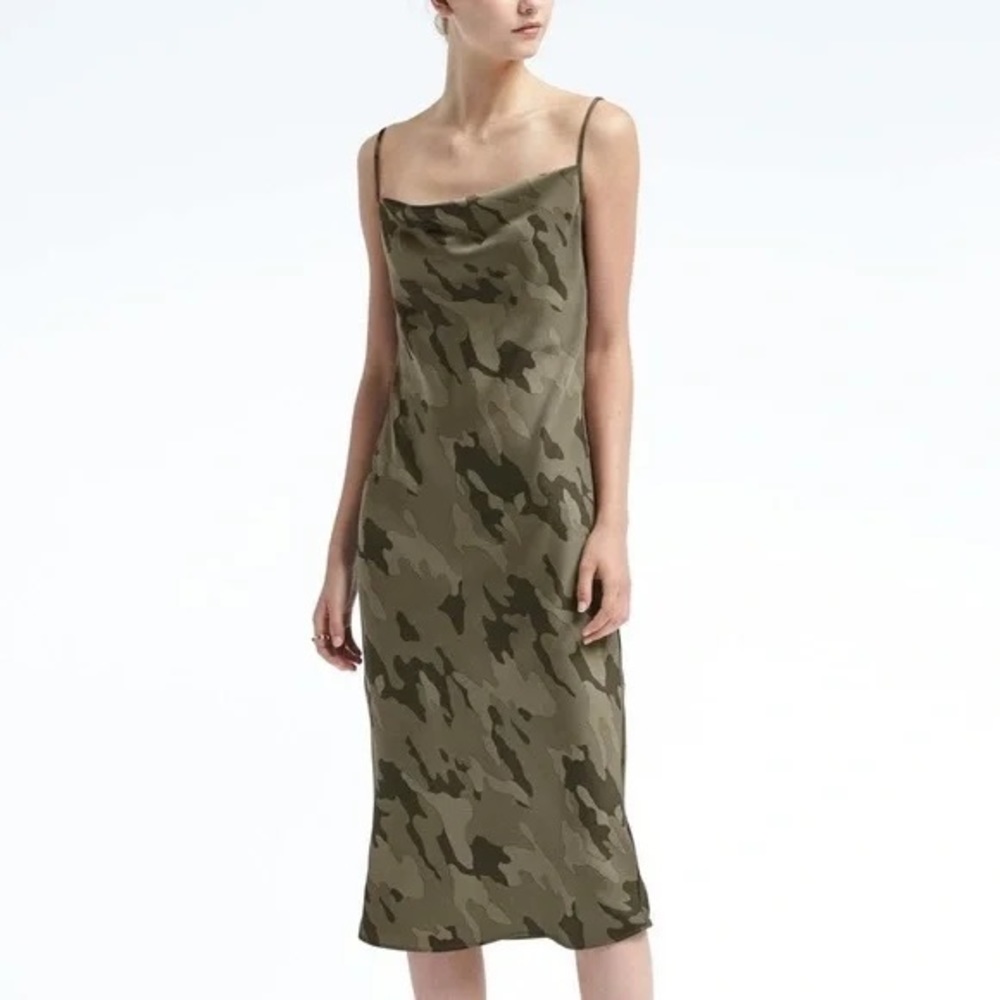 Banana Republic Camo Cowl Neck Slip Midi Dress - size S